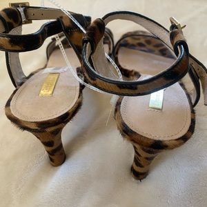 Women cow hide animal print sandals by Louise EF Cie are size 10 new never worn.